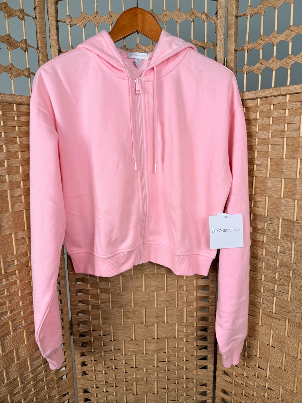 #121 NWT Beyond Yoga LuxeFleece Zip Up Hoodie Frosty Pink Heather Size Medium